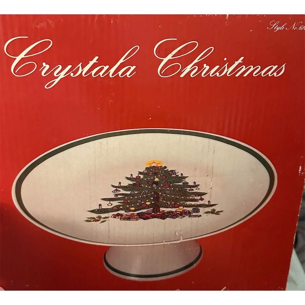 Carlton Porcelain Christmas Tree Pedestal Cake Stand White Plate